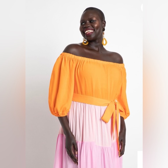 ELOQUII Pink Orange Ombré Off The Shoulder Dress NWOT Size 26 - Picture 2 of 7